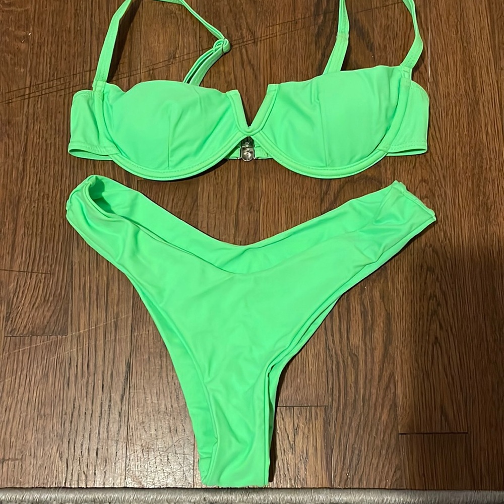 High-cut neon green bikini